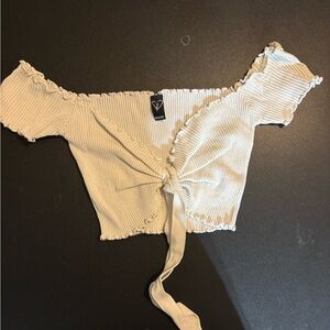 Windsor Cream/White Ribbed Off-Shoulder Blouse